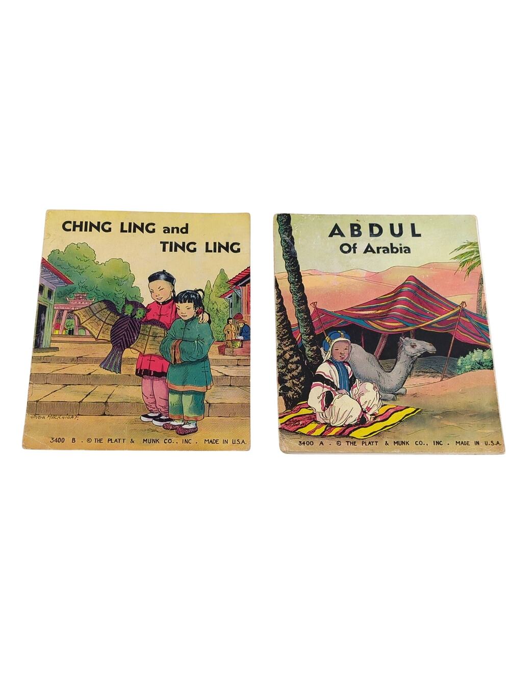 VTG Children's Softcover Book Lot 2 Ching Ling & Ting Ling Abdul of Arabia 1936